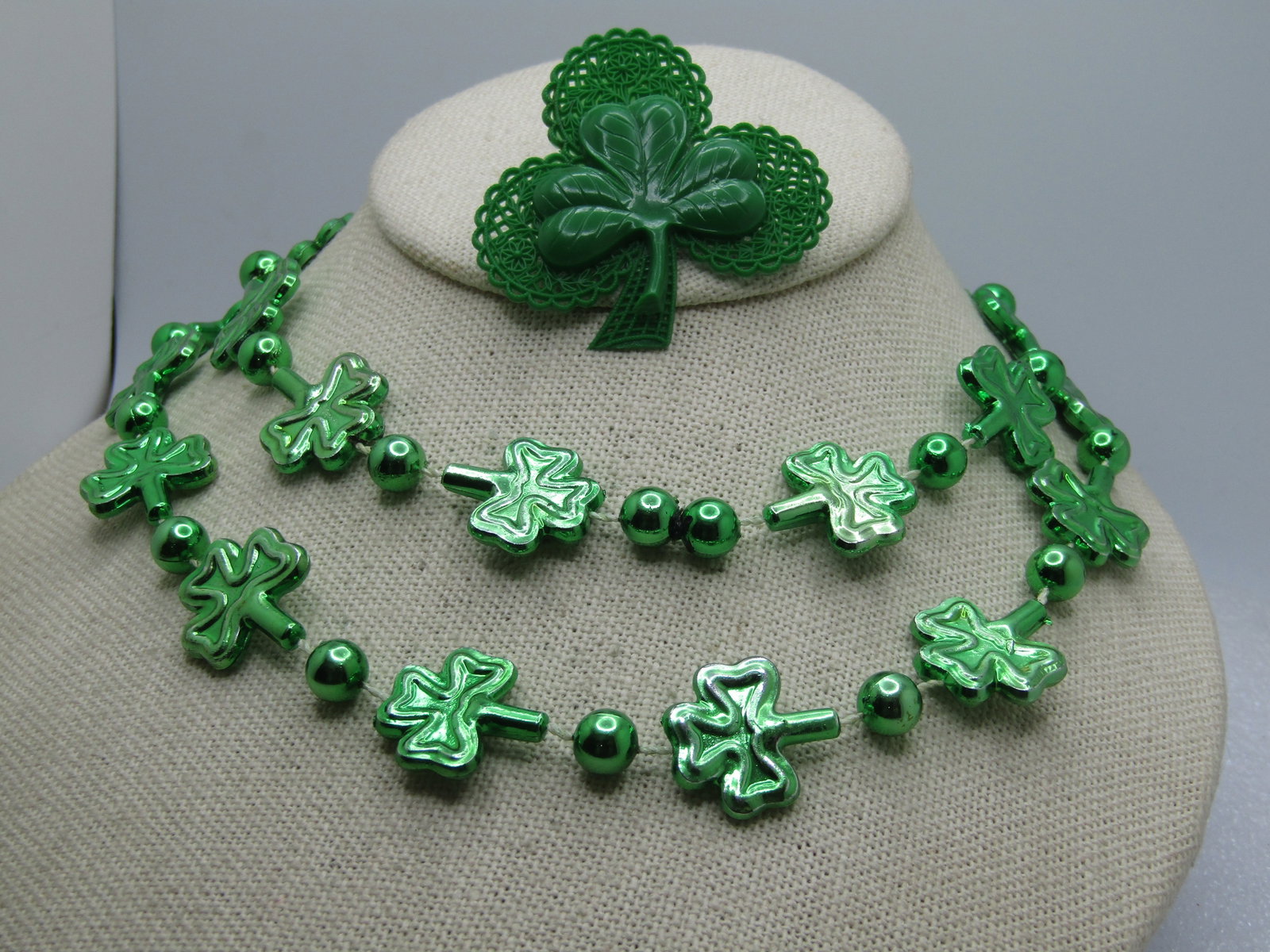 Vintage Irish/St. Patrick's Day Necklace & Clover Brooch, 1960's-1980 - 2