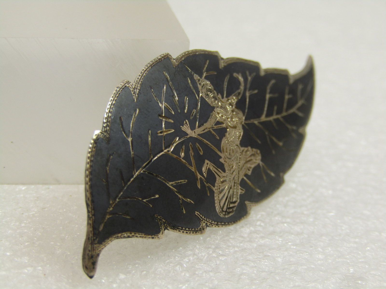 Vintage Sterling Enameled Siam Goddess Brooch, Leaf, Mid-Century - 3