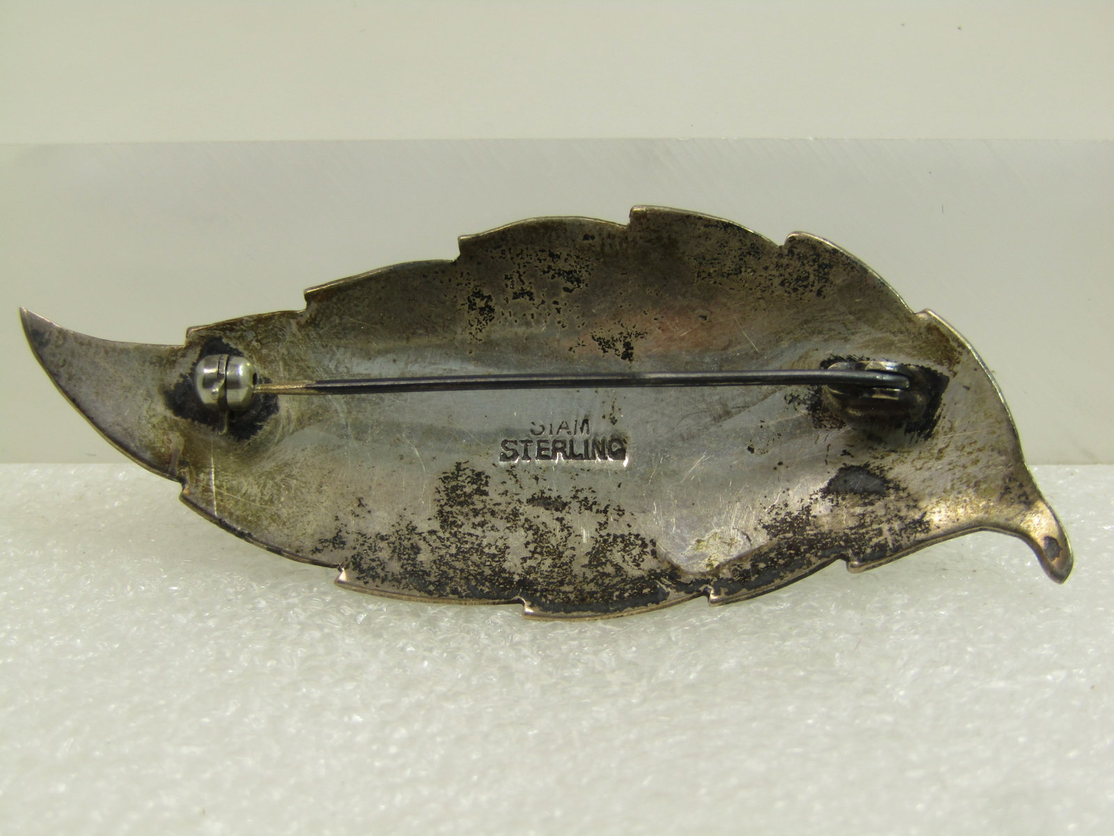 Vintage Sterling Enameled Siam Goddess Brooch, Leaf, Mid-Century - 5