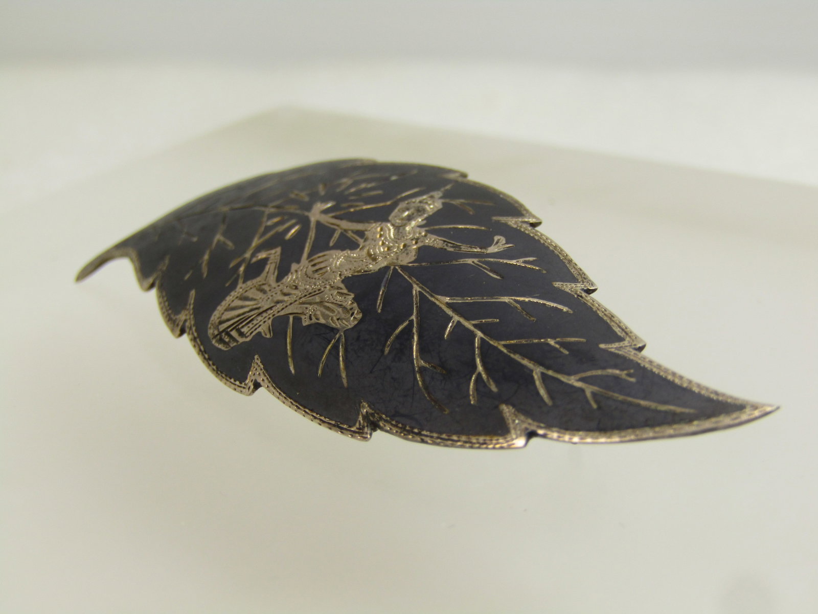 Vintage Sterling Enameled Siam Goddess Brooch, Leaf, Mid-Century - 6
