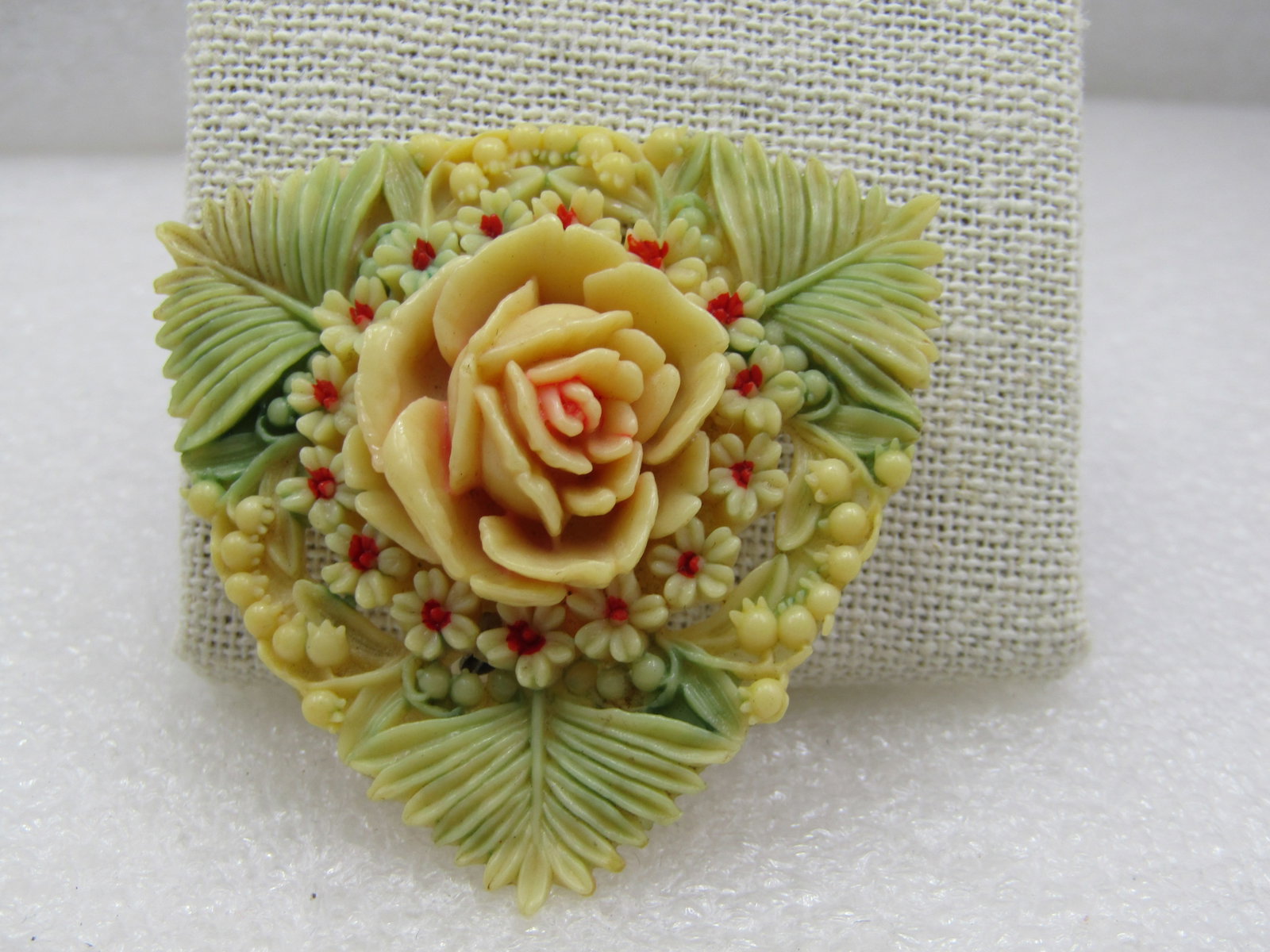 Vintage Japan Celluloid Rose Brooch, Triangular, 1930's, C-Clasp (1 of 5)