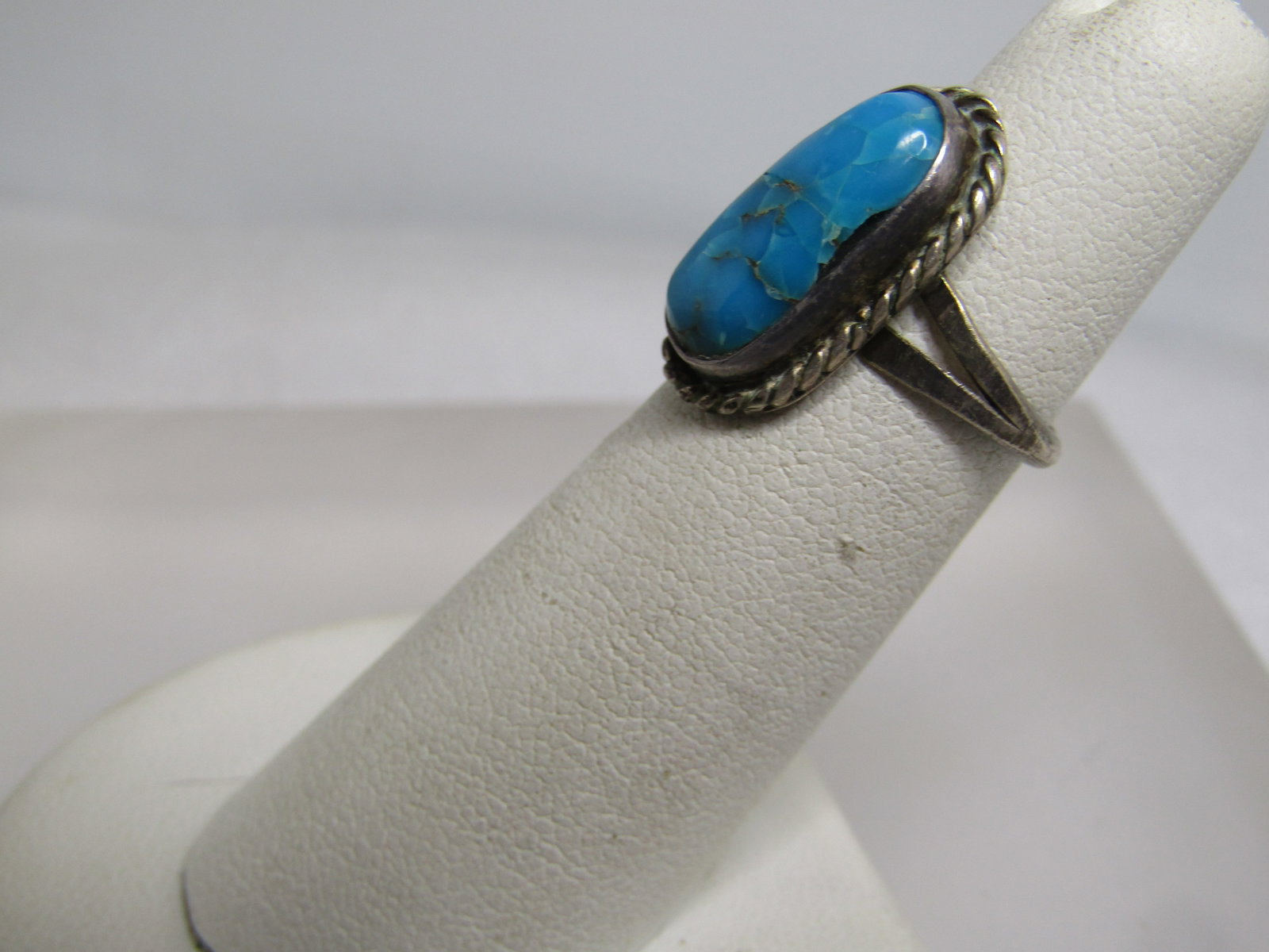 Vintage Sterling Southwestern Turquoise Ring, Sz. 4.25, 1970's-1980's - 3
