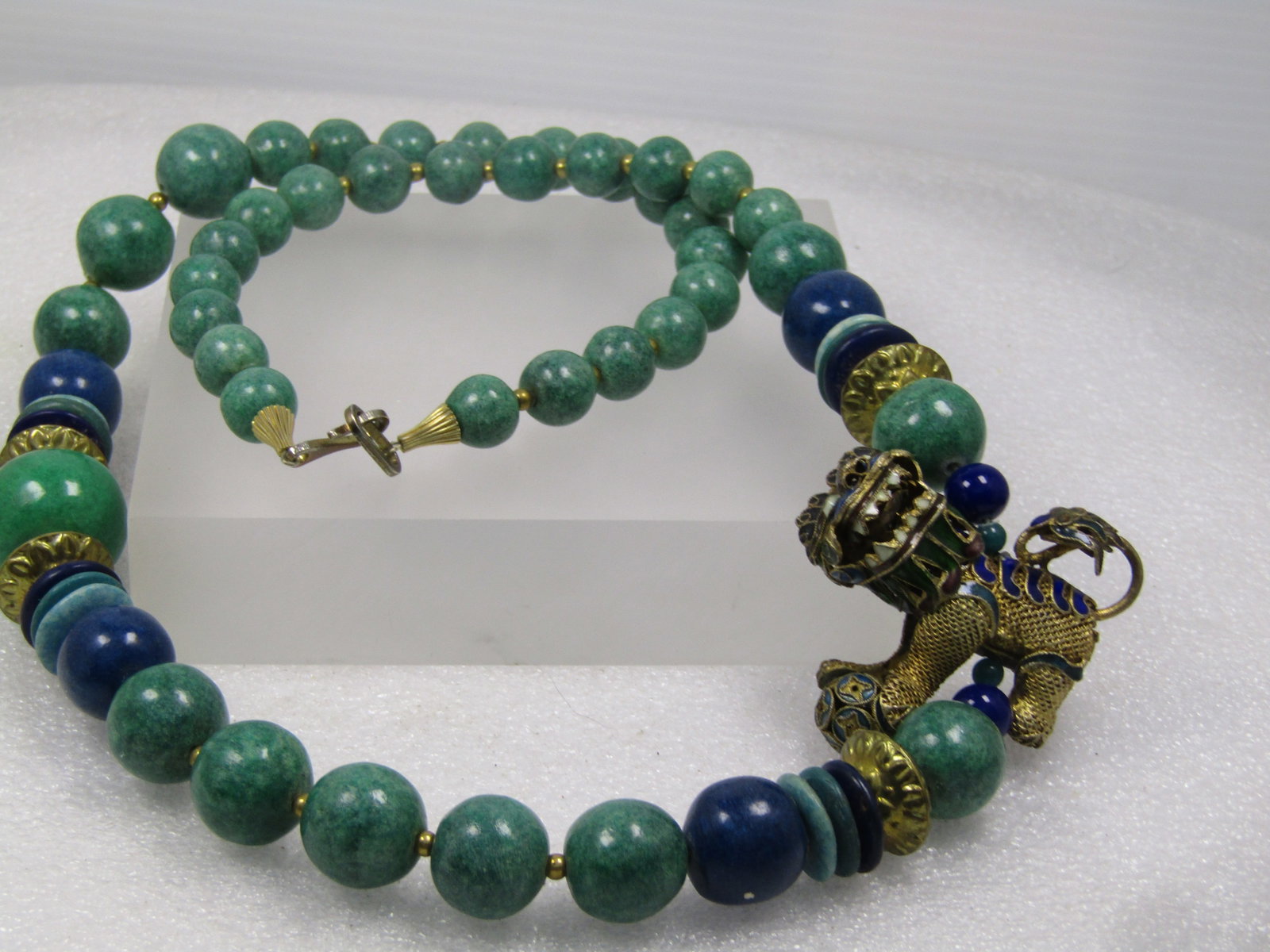 Vintage Chinese Import Foo Dog Beaded Necklace, 28" Pre Mid Century - 9