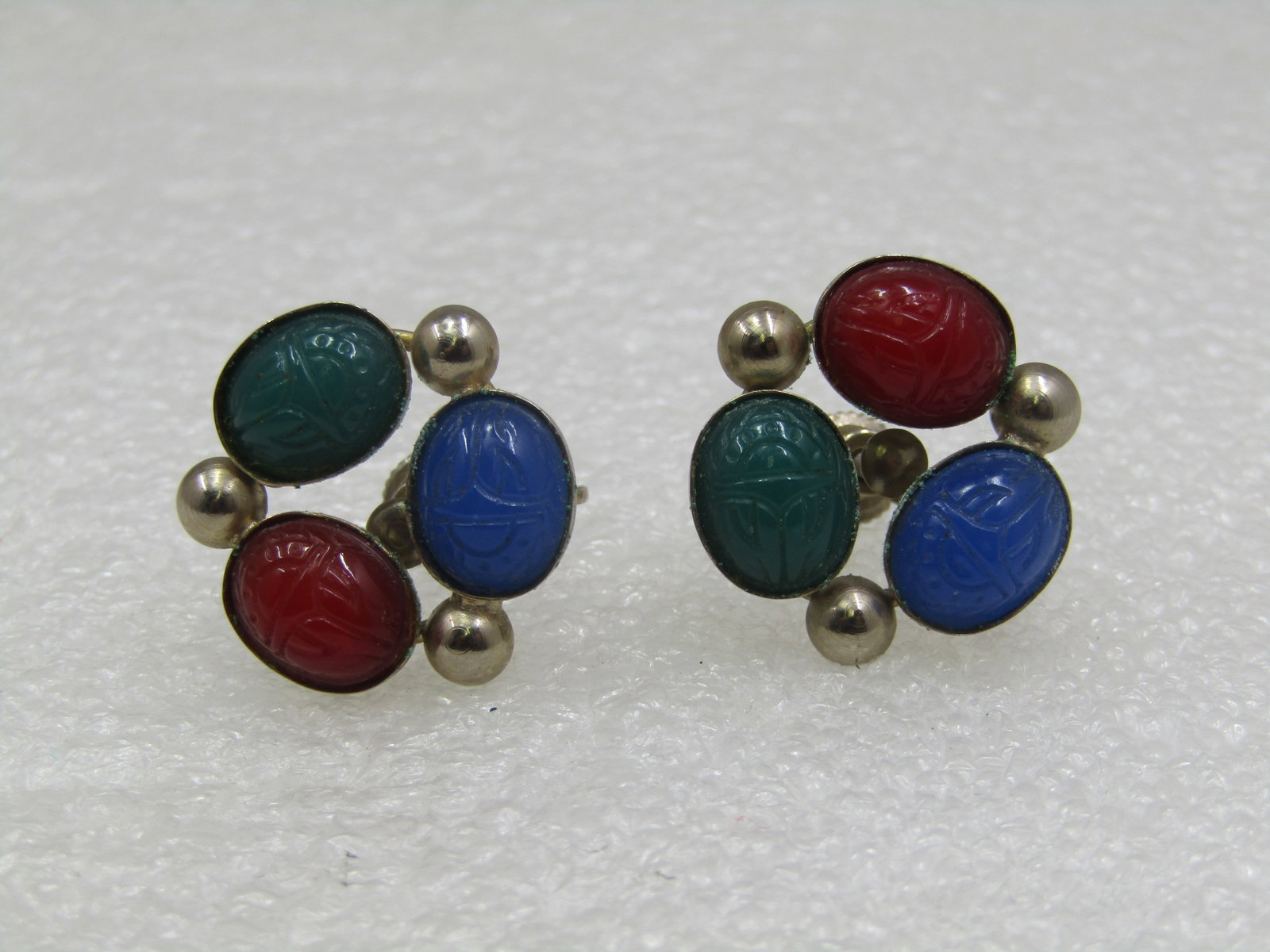 Vintage Egyptian Scarab Earrings, Screw Back, 1960's - 3