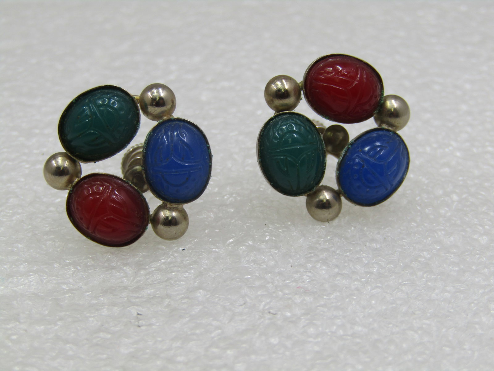 Vintage Egyptian Scarab Earrings, Screw Back, 1960's - 4