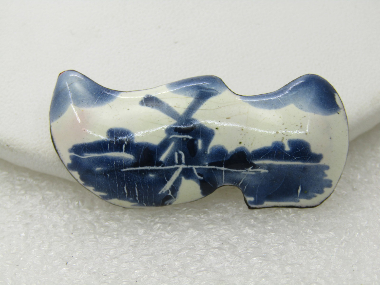 Vintage Enameled Windmill Dutch Shoe Brooch Over Brass, 1.75", Mid-Century - 2