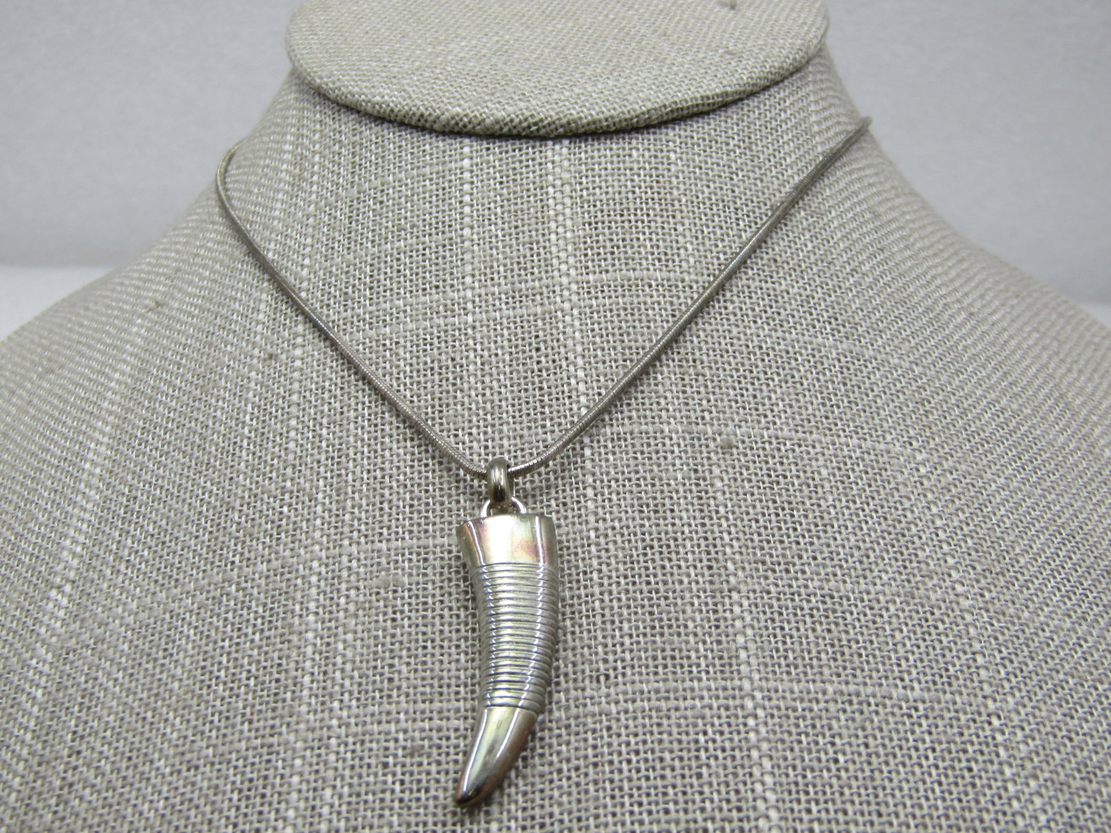 Vintage Sterling Silver Italian Horn Necklace, 18", Signed IBB, Unisex - 3
