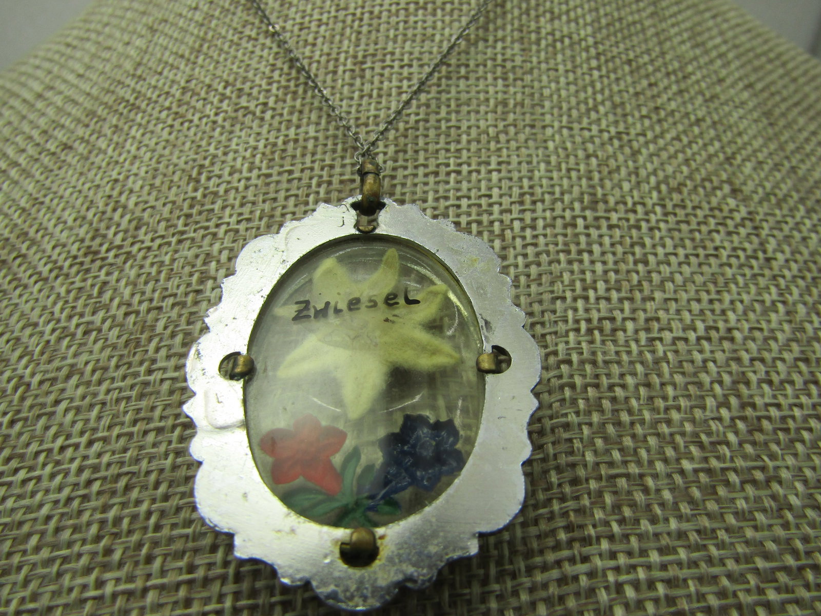 Vintage German Edelweiss Floral Pendant/Necklace, Zwlesel, Germany, 24" - 4