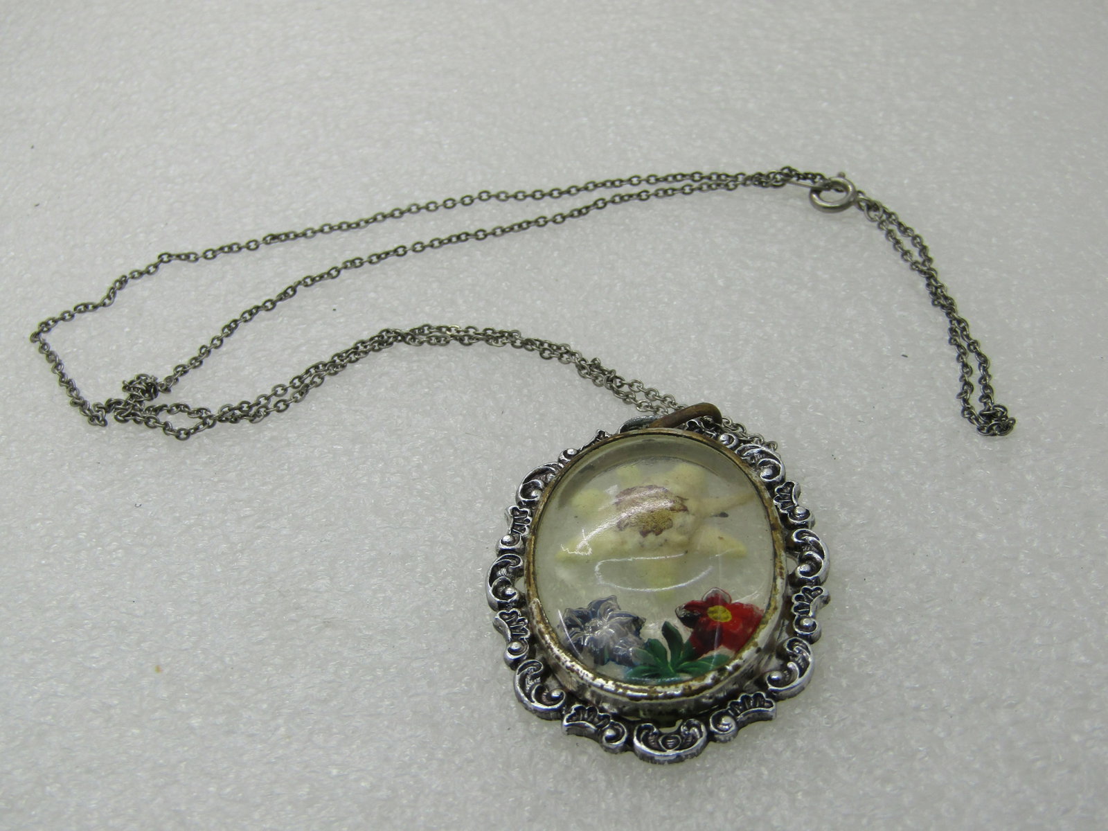 Vintage German Edelweiss Floral Pendant/Necklace, Zwlesel, Germany, 24" - 5