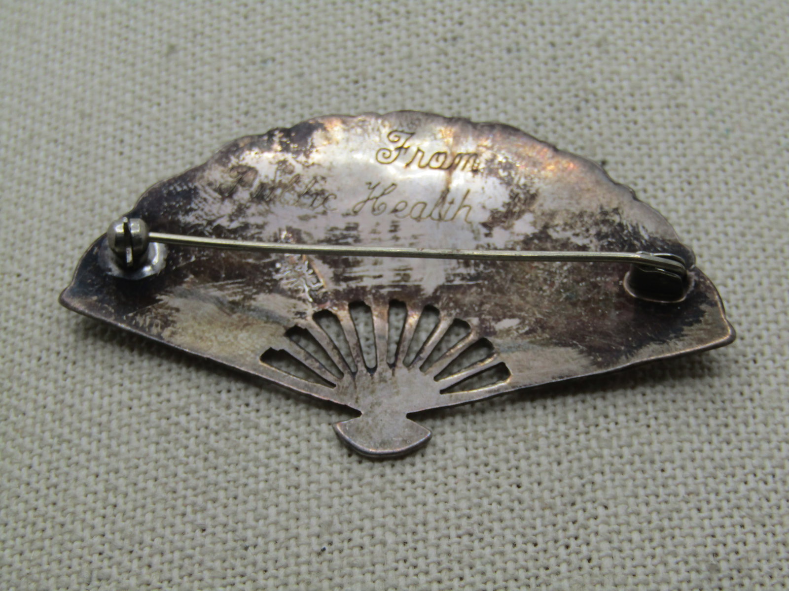 Vintage Sterling Enameled Siam Fan Brooch, Goddess Design, 1940's-1950's - 4