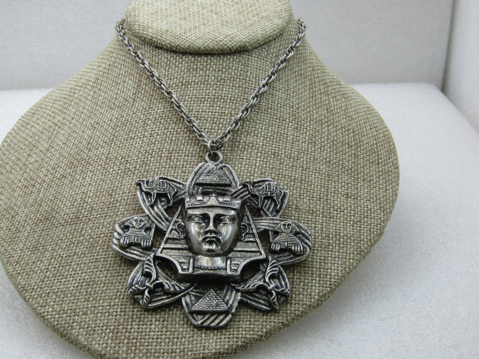 Vintage Egyptian Themed Statement Necklace, 23" with 3" Pendant, King Tut (1 of 6)