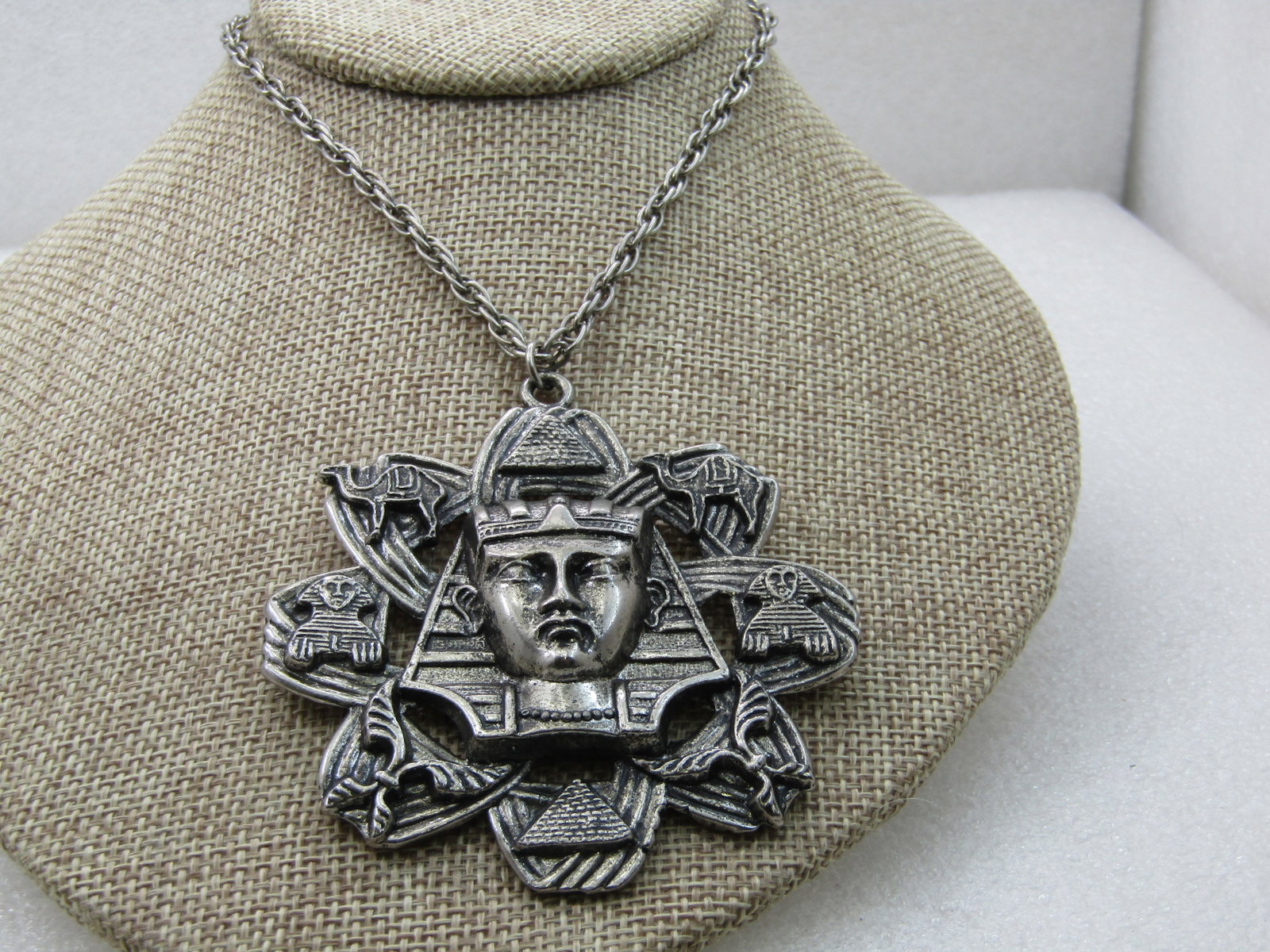 Vintage Egyptian Themed Statement Necklace, 23" with 3" Pendant, King Tut - 2