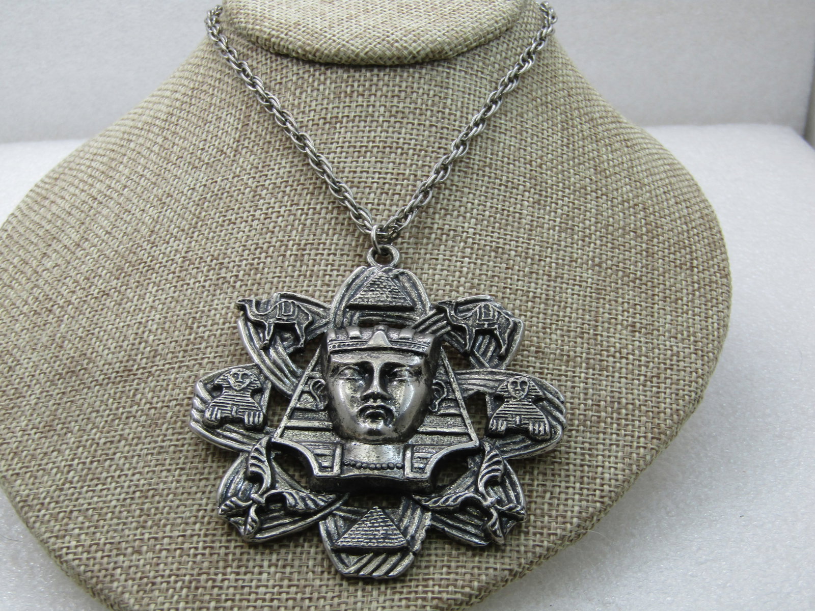 Vintage Egyptian Themed Statement Necklace, 23" with 3" Pendant, King Tut - 3