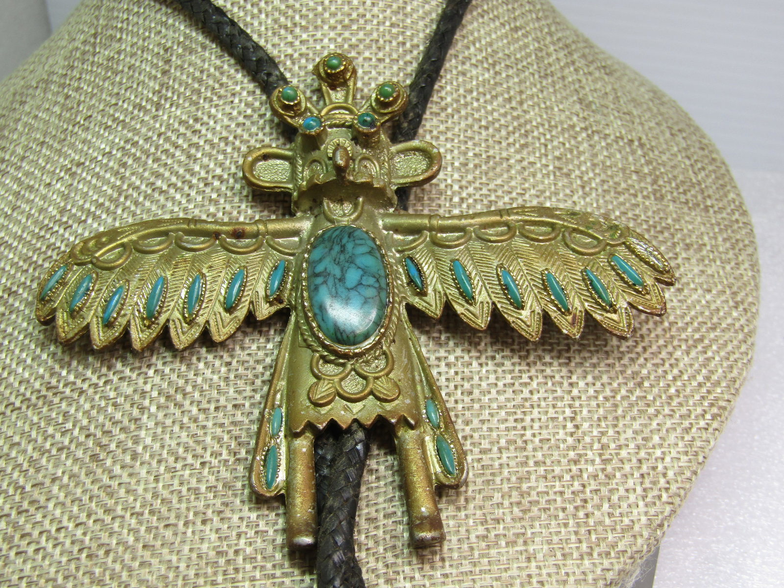 Vintage Faux Turquoise Kachina Bolo Tie, Mid 1900's, 36" - 2