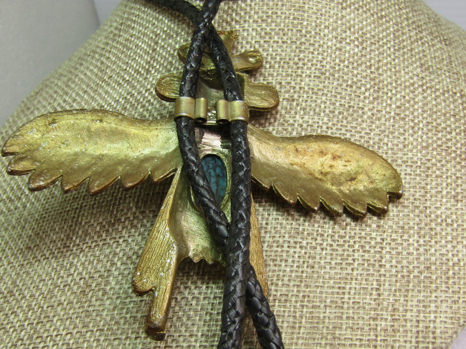 Vintage Faux Turquoise Kachina Bolo Tie, Mid 1900's, 36" - 3
