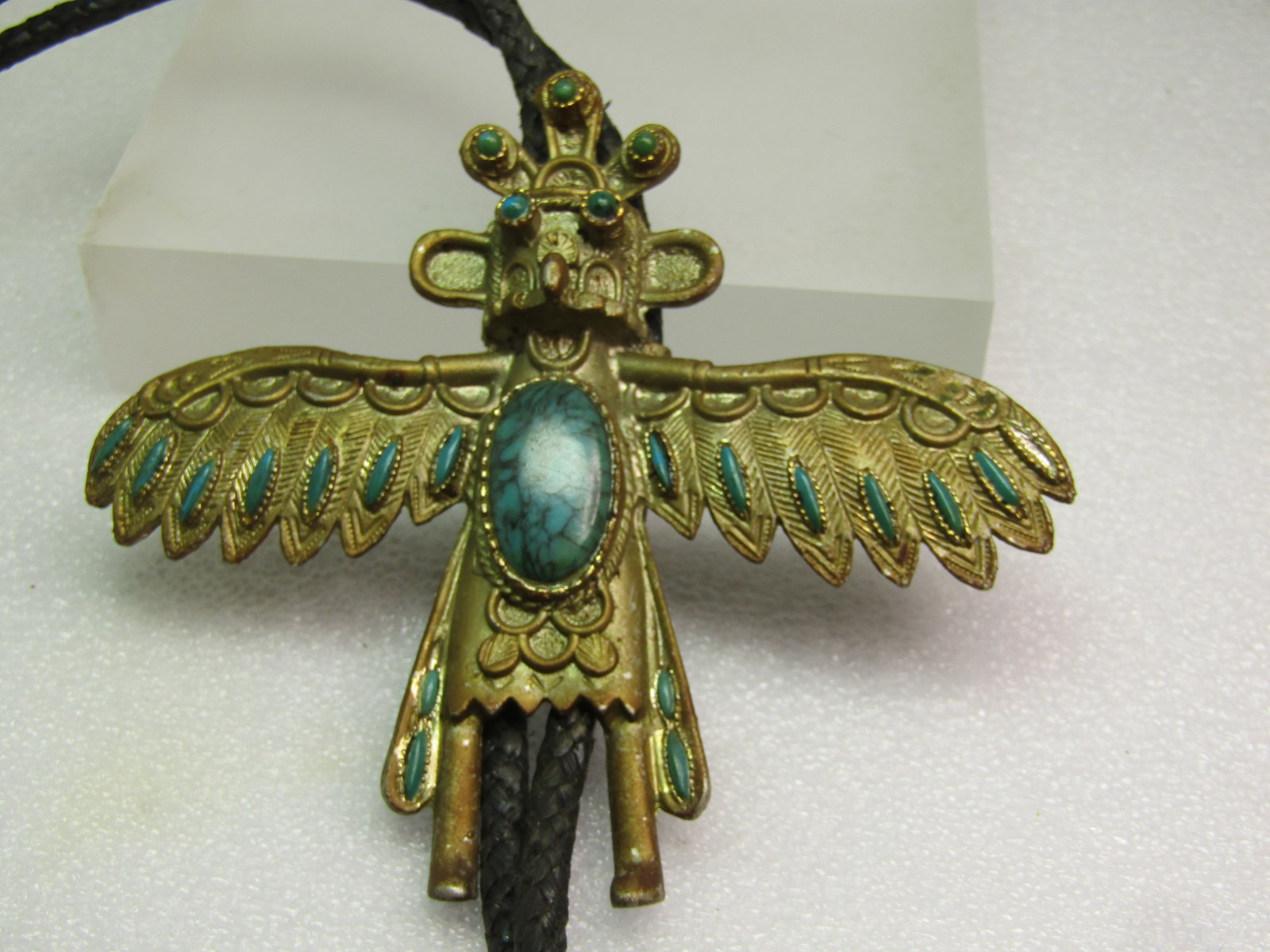 Vintage Faux Turquoise Kachina Bolo Tie, Mid 1900's, 36" - 5