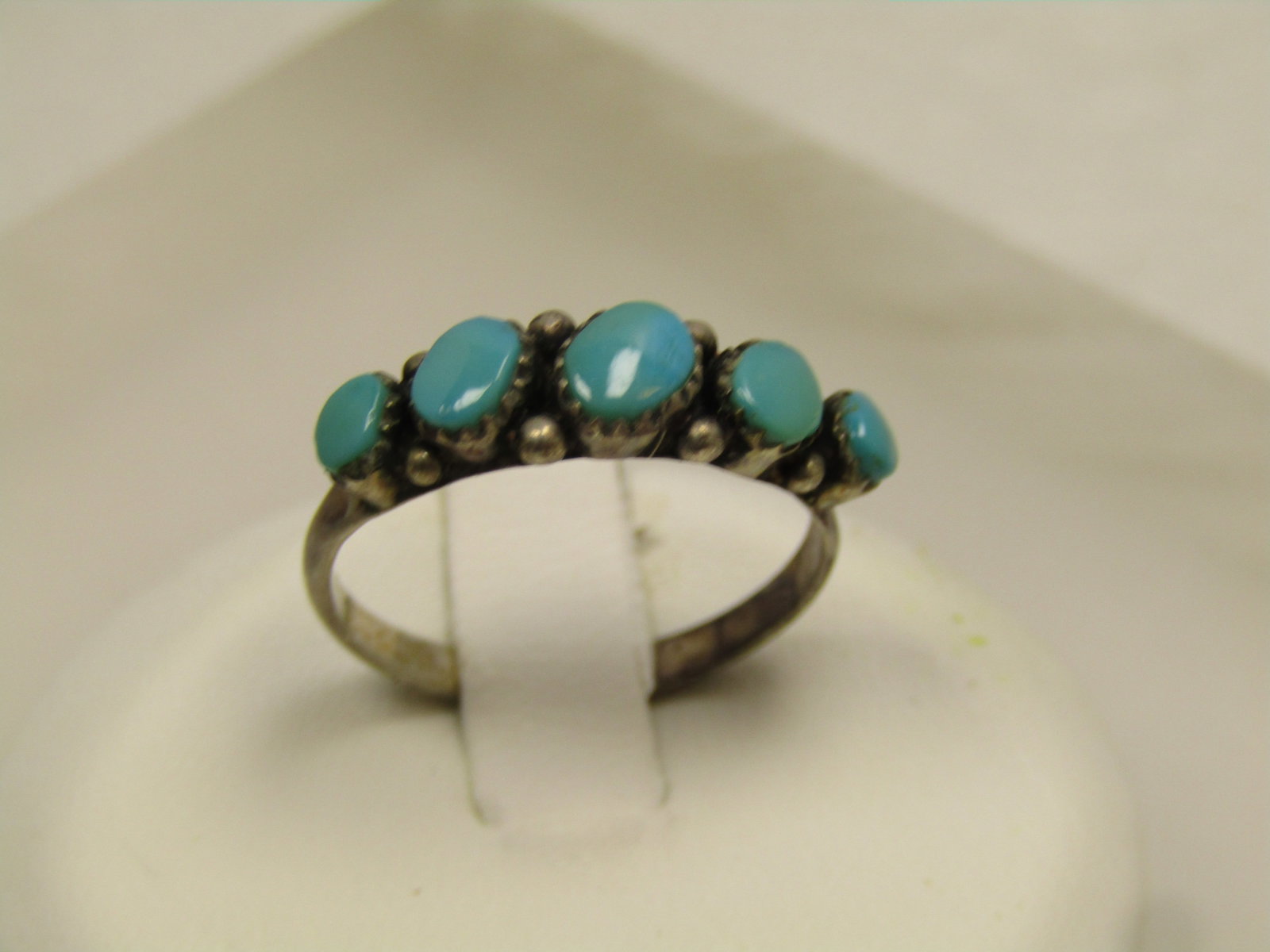 Vintage Sterling Southwestern Turquoise Ring, Graduated Band, Sz. 6.5, 1970's-1980's (1 of 7)