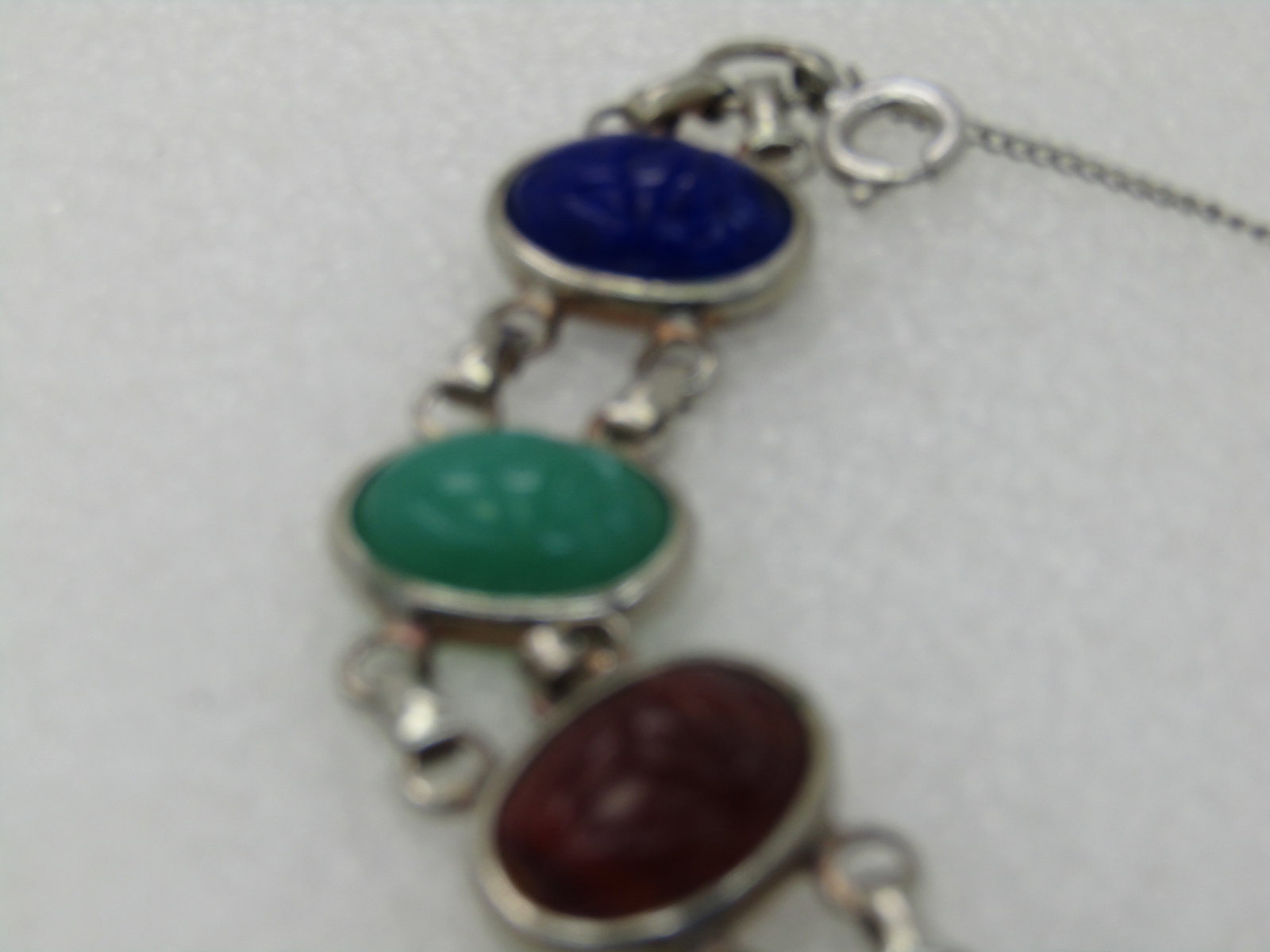 Vintage Egyptian Themed Scarab Bracelet, 7', Glass Scarabs, 1960's-1970's - 2