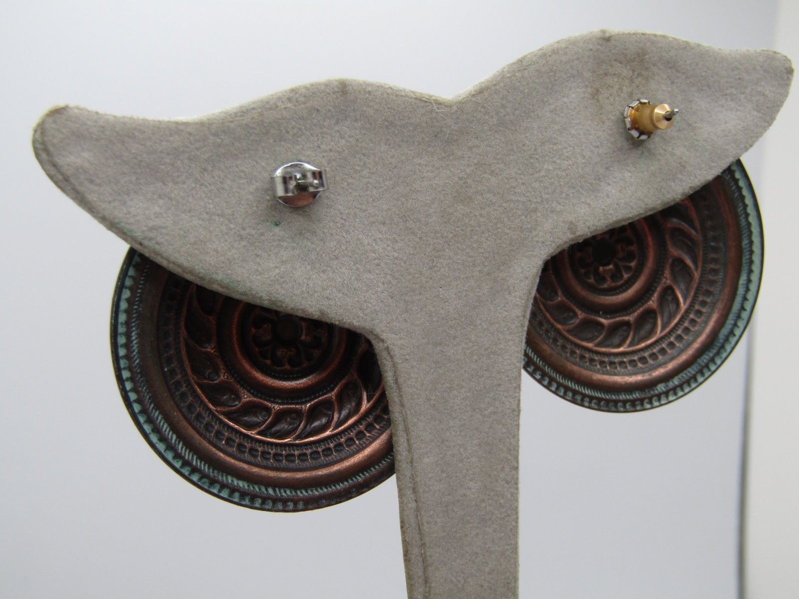 Vintage Copper Enameled Earrings, Pierced, 1.5" Domed, 1970's-1980's - 4