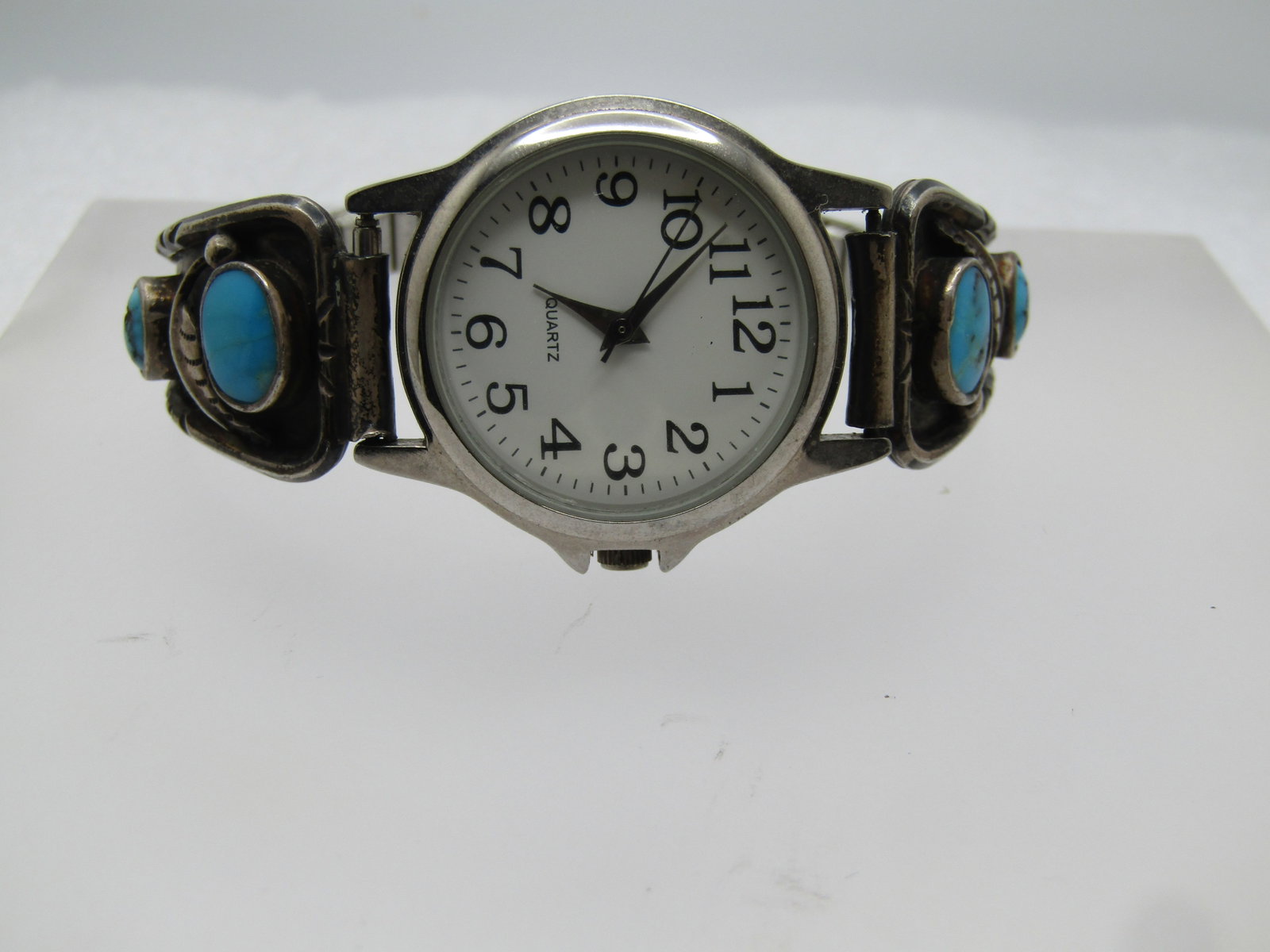Sterling Southestern Turquoise Watch Tips & Ladies Watch, Signed, B & Crescent Shape (1 of 9)
