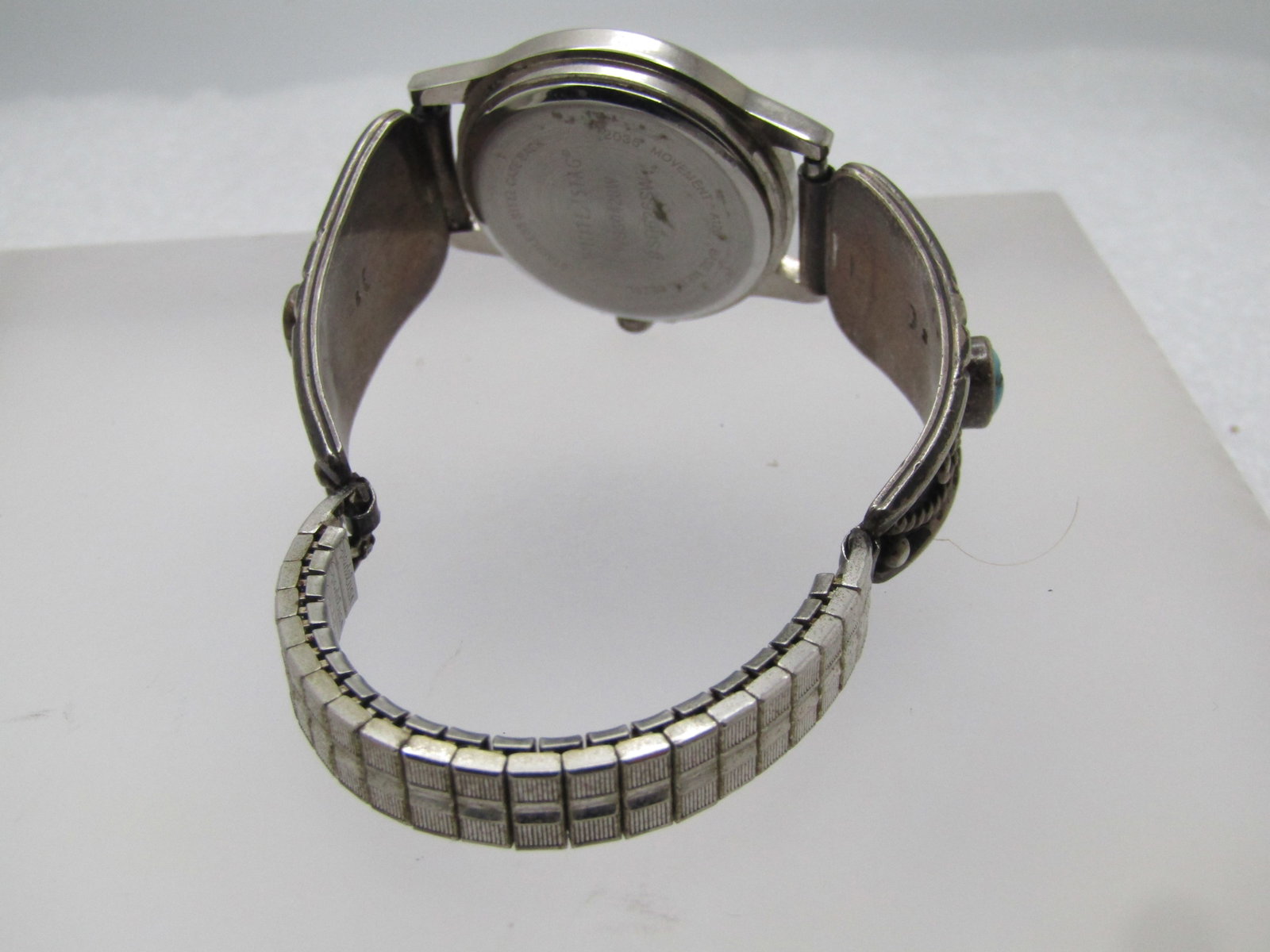 Sterling Southestern Turquoise Watch Tips & Ladies Watch, Signed, B & Crescent Shape - 8