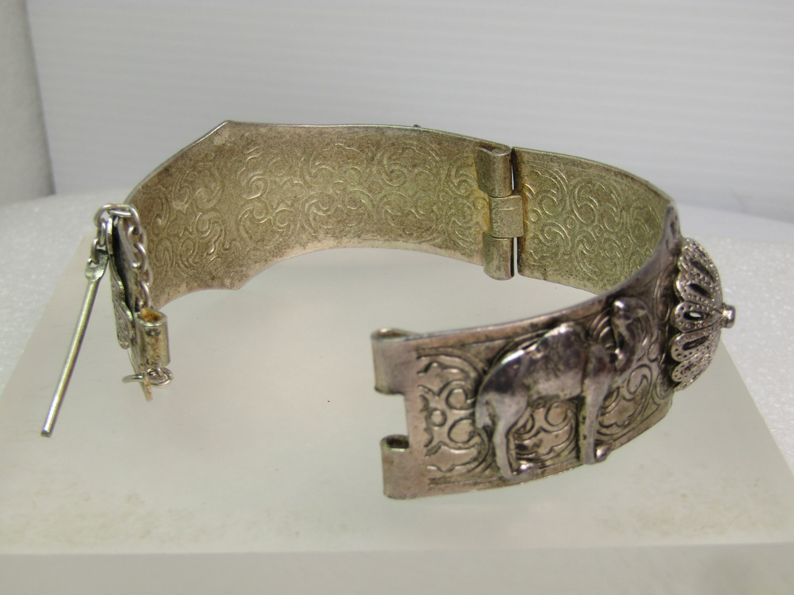 Vintage Hinged Hand of Fatima Bangle Bracelet, Pin Clasp, Middle East, 1950's-1960's, 7" - 5