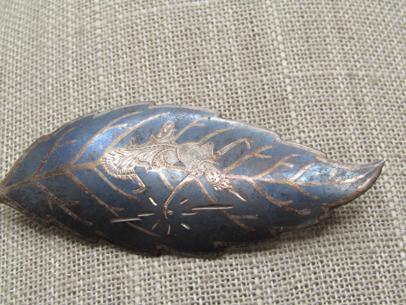 Vintage Sterling Siam Goddess Leaf Brooch, 1940's-1950's, Signed - 2