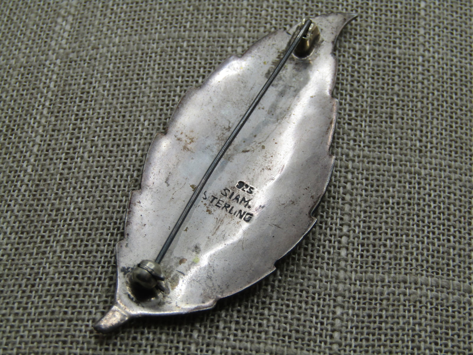 Vintage Sterling Siam Goddess Leaf Brooch, 1940's-1950's, Signed - 3