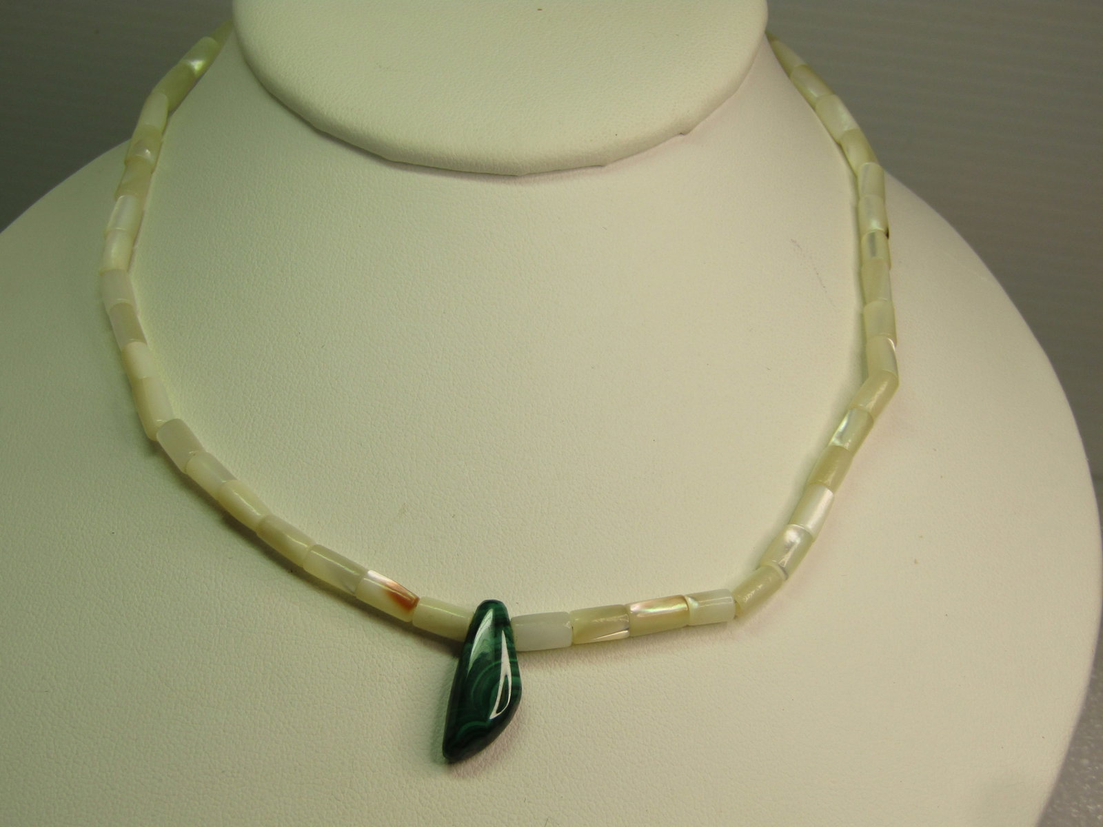 Vintage Mother-of-Pear & Malachite Beaded Necklace, Southwestern, 15", 1970''s-1980's - 2