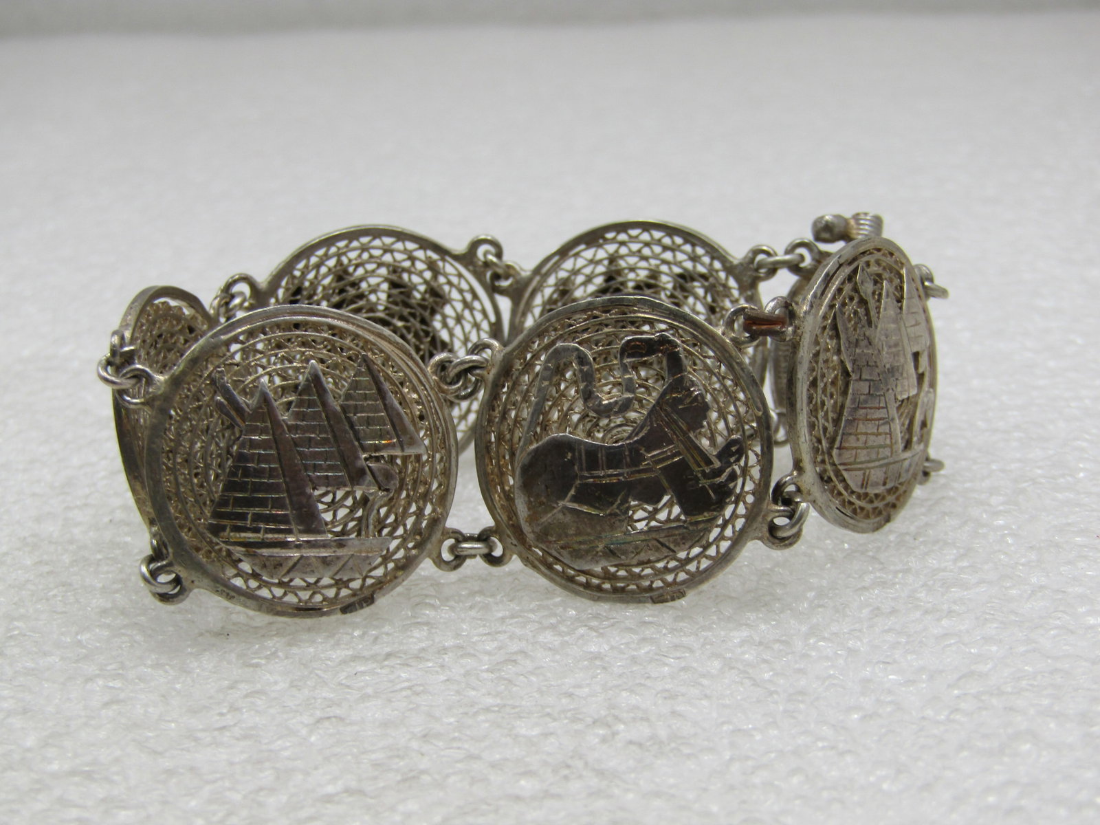 Vintage .800 Silver Egyptian Filigre Braclet, Pin Clasp, 6.5" - 3