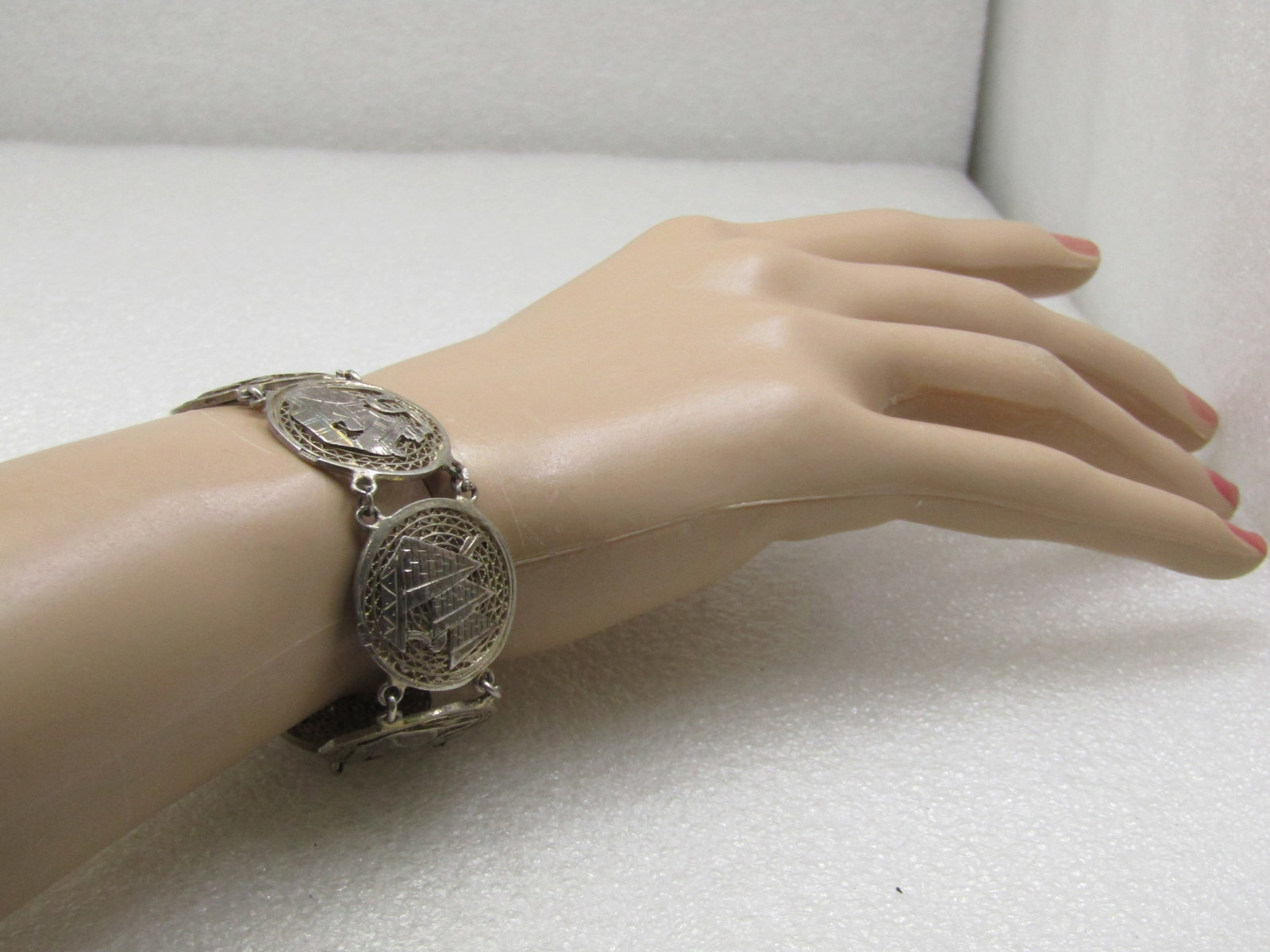 Vintage .800 Silver Egyptian Filigre Braclet, Pin Clasp, 6.5" - 7
