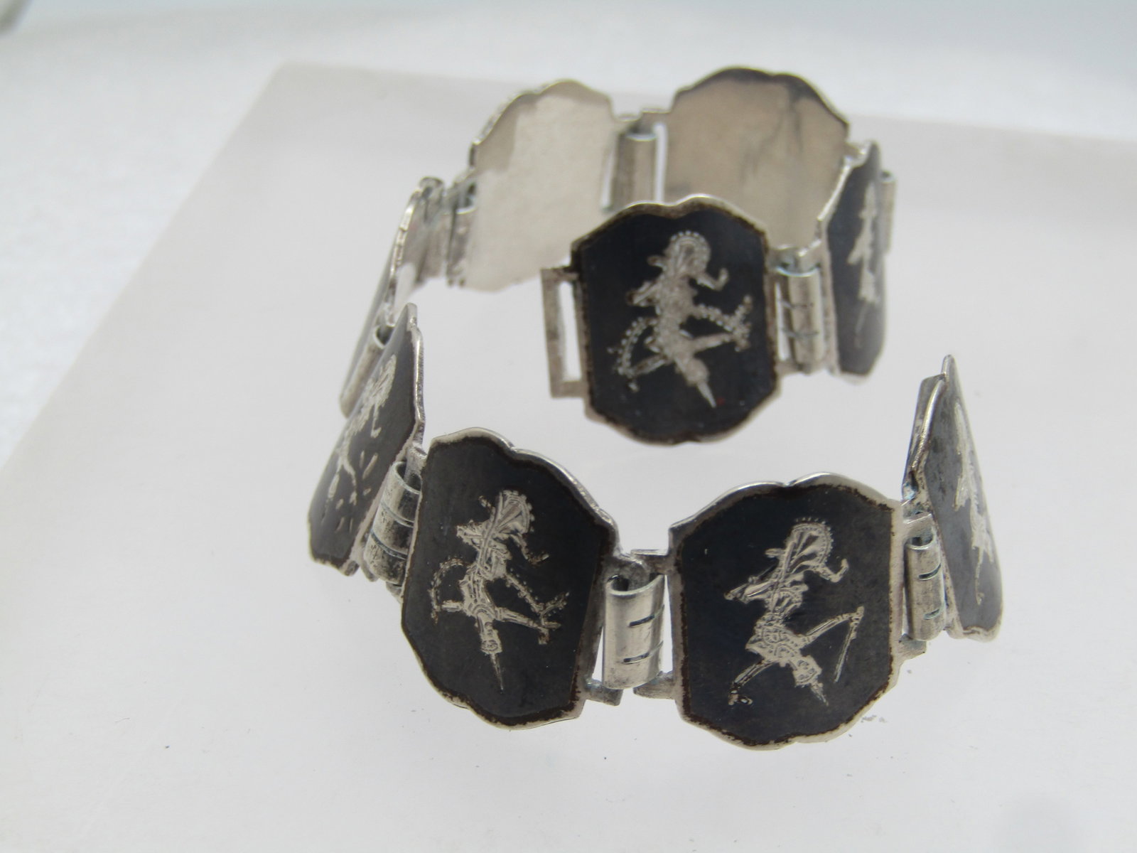 Vintage Sterling Siam/Niello Bracelet, 6.25", 1940's-1950's, Needs Clasp - 4