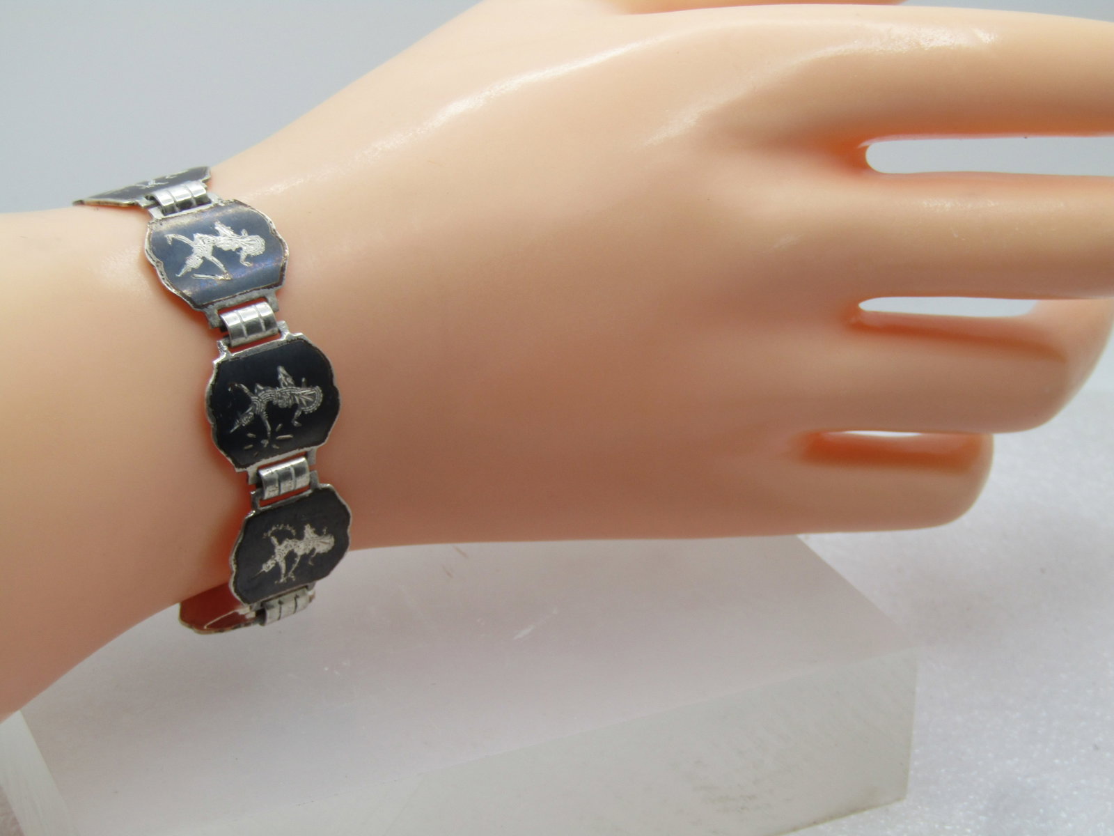 Vintage Sterling Siam/Niello Bracelet, 6.25", 1940's-1950's, Needs Clasp - 6