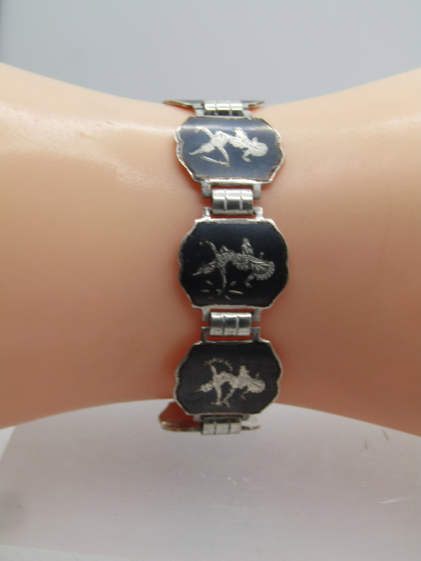 Vintage Sterling Siam/Niello Bracelet, 6.25", 1940's-1950's, Needs Clasp - 7