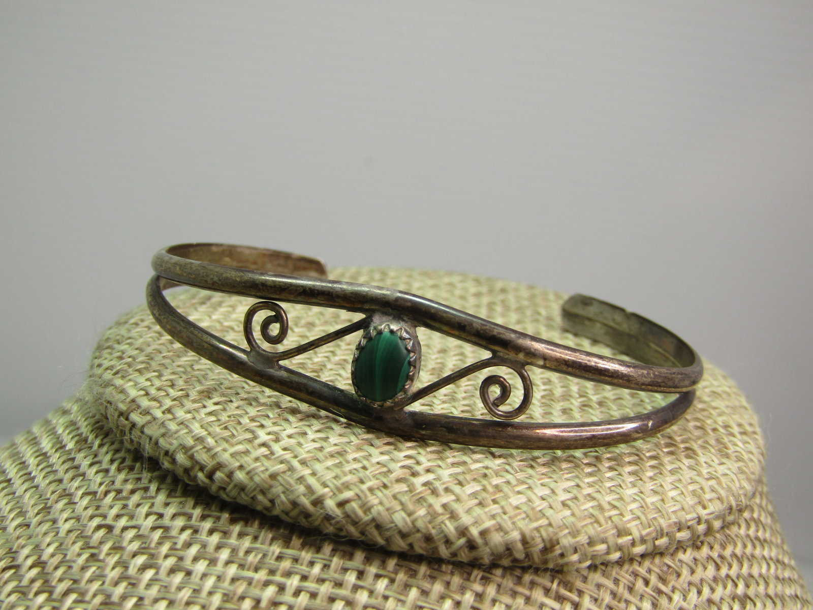 Vintage Sterling Southwestern Malacite Cuff Bracelet, 6.5", 1960's-1970's - 3