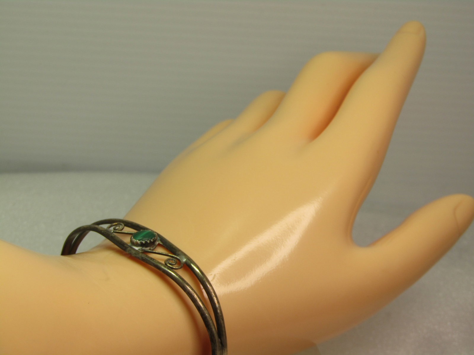Vintage Sterling Southwestern Malacite Cuff Bracelet, 6.5", 1960's-1970's - 6