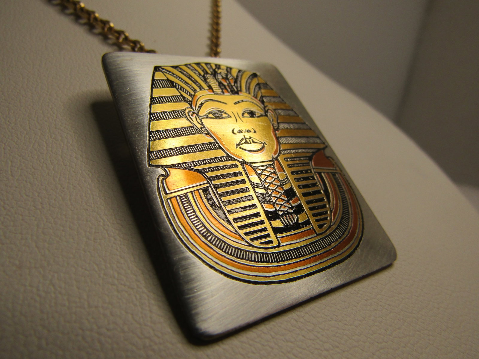 Vintage Damascene Egyptian Necklace/Pendant, 18" Reed & Barton, 1990's - 5