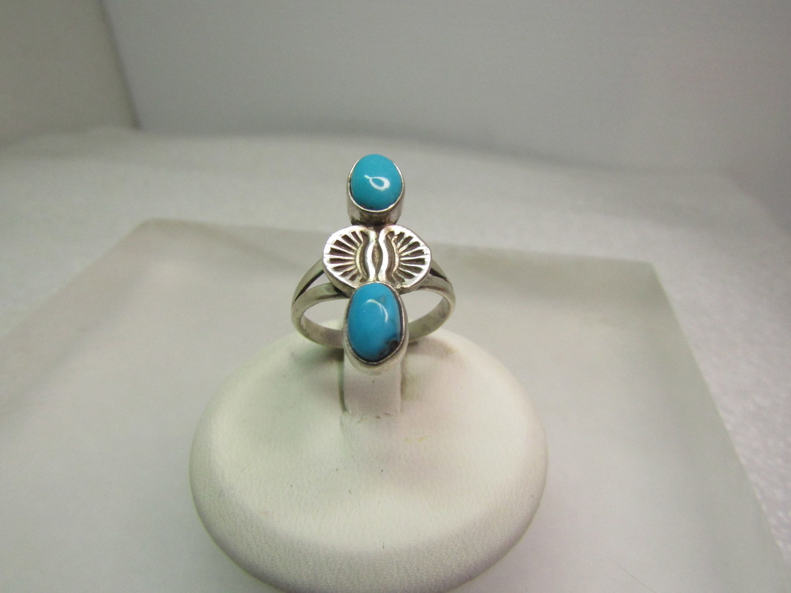 Vintage Sterling Double Turquoise Ring, Sz. 5.75, 1980's-1990's (1 of 7)