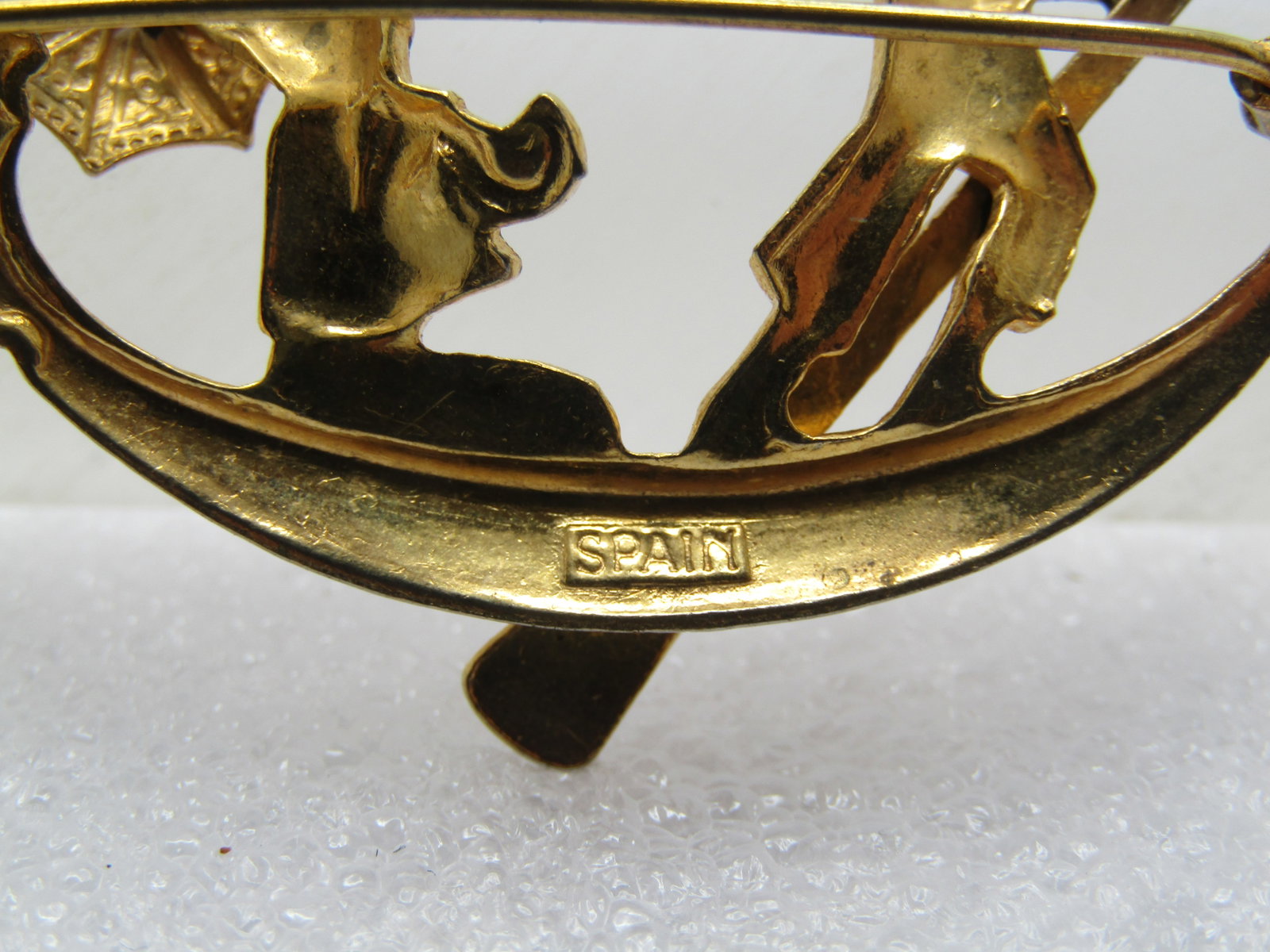 Vintage Damascene Chinese Gondola Brooch, Driver & Passenger, 1960's, Spain - 5