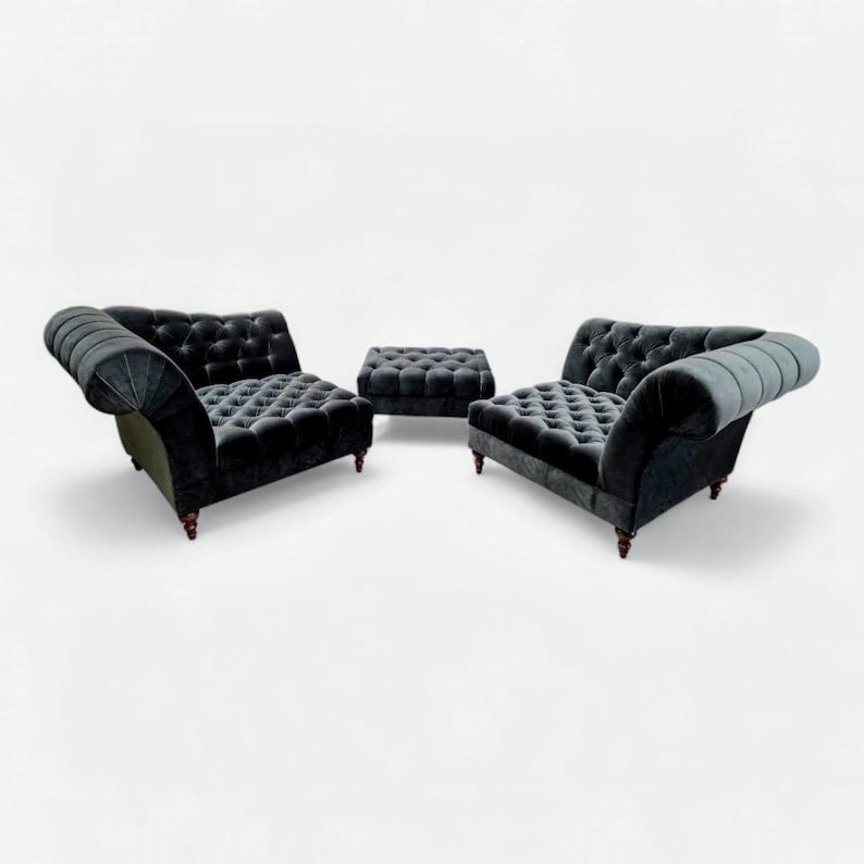 Vintage Chesterfield Style Tufted Lounge Chairs and Ottoman Set by Bernhardt Salon Interiors Newly (1 of 8)