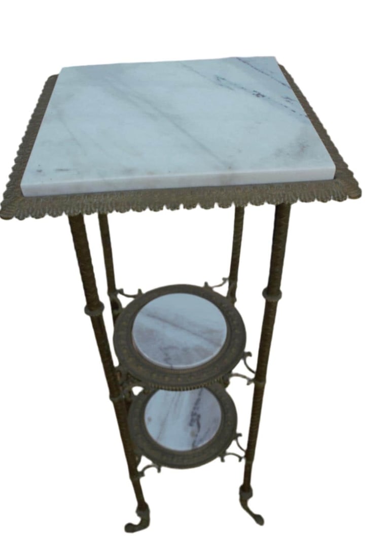 Antique Victorian Style Three Tier Marble Occasional Side Table - 4