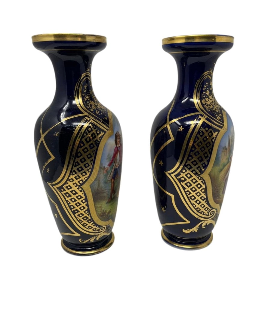 Antique French Old Paris Gilded Porcelain Vases - Pair - 5