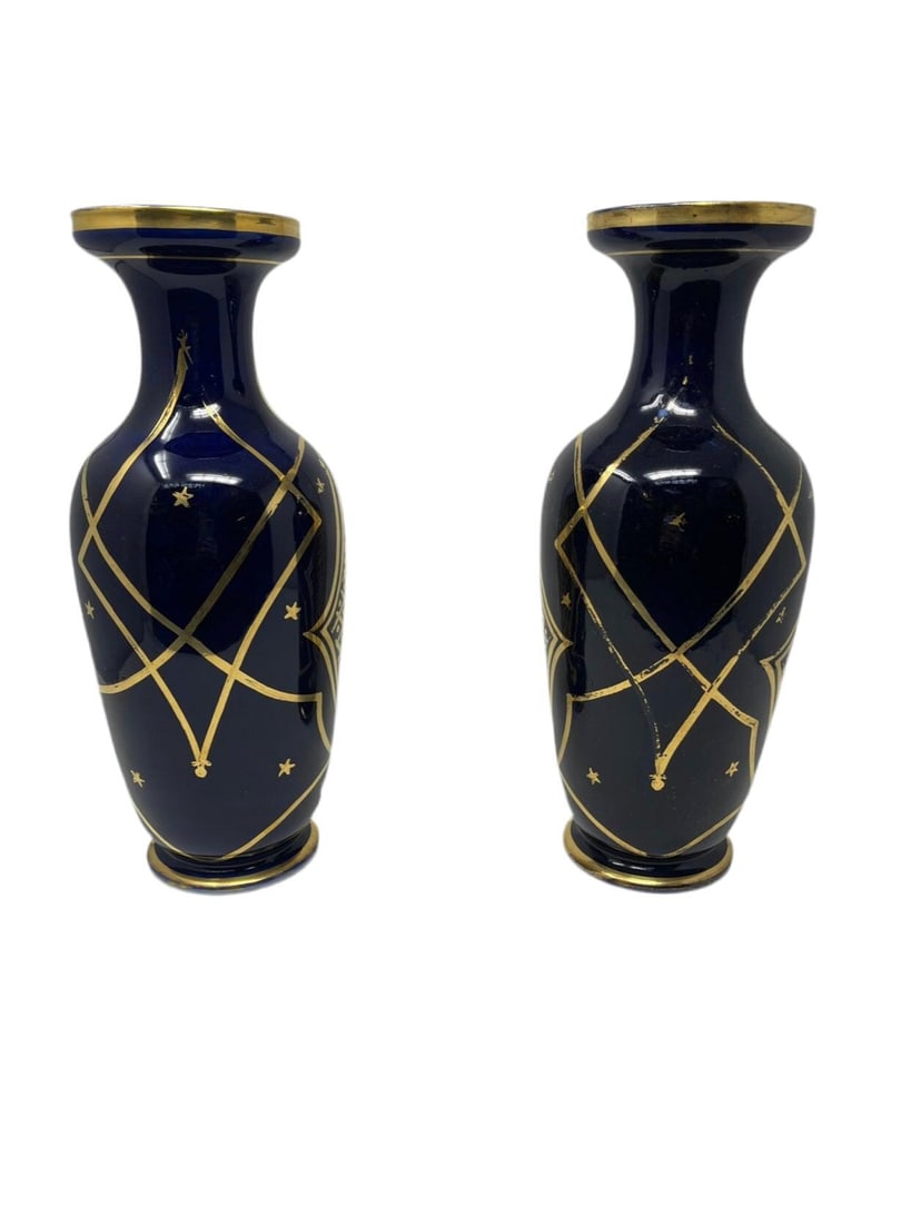 Antique French Old Paris Gilded Porcelain Vases - Pair - 6