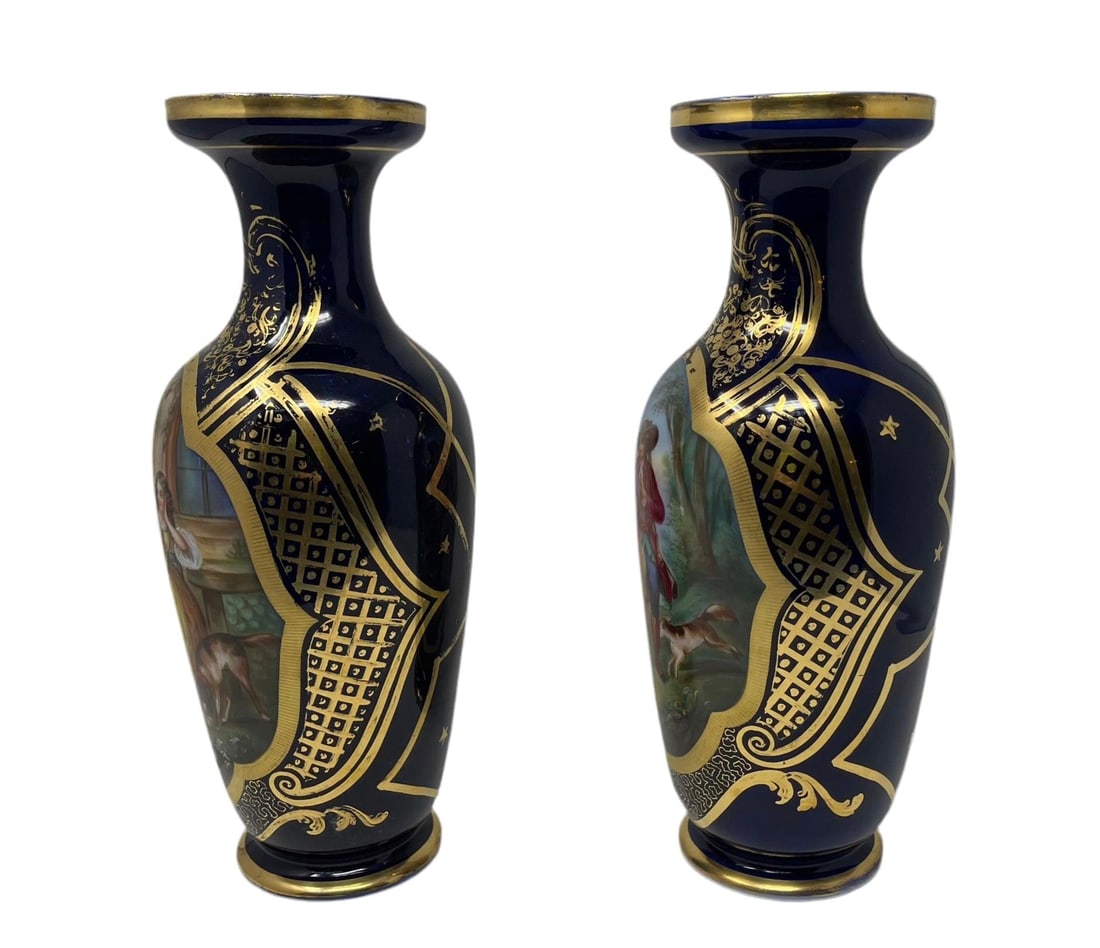 Antique French Old Paris Gilded Porcelain Vases - Pair - 7
