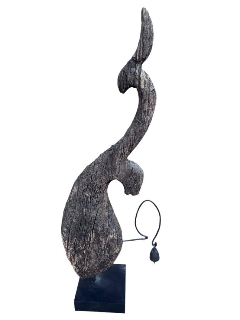 Antique Thai Naga Temple Finial with a Bell: Title: Antique Thai Naga Temple Finial with a Bell Description: .Antique Thai Naga Temple Finial on Stand with a Bell Southeast Asia, Naga is known as the king snake, the ruler of the underworld water