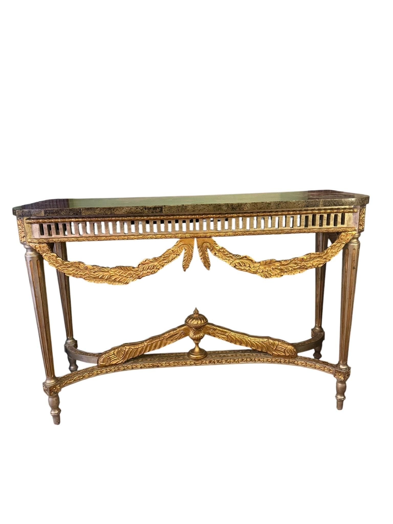 Vintage Neoclassical Style Hall Table with Faux Green Marble Top - 2