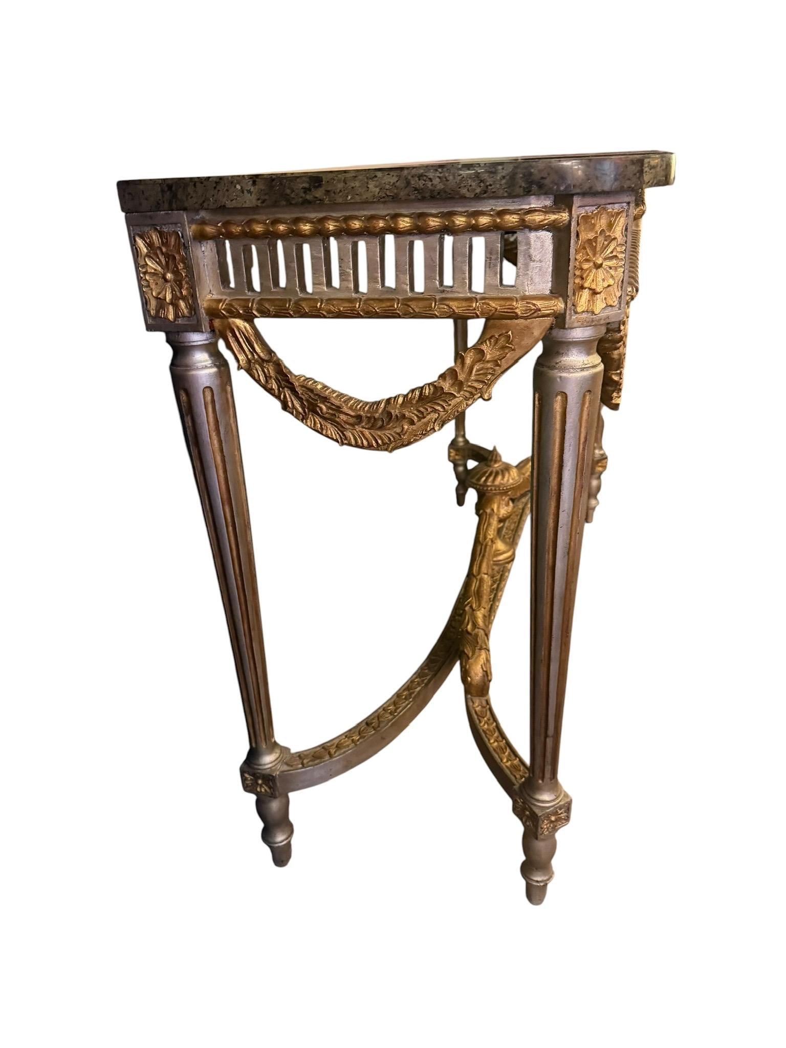 Vintage Neoclassical Style Hall Table with Faux Green Marble Top - 7