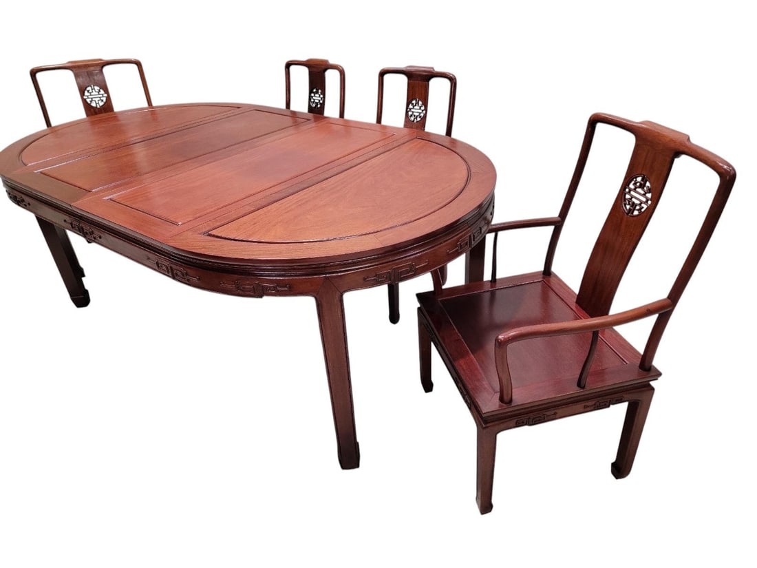 Vintage Asian Rosewood Extending Dining Table and 8 Chair Dining Set - 5