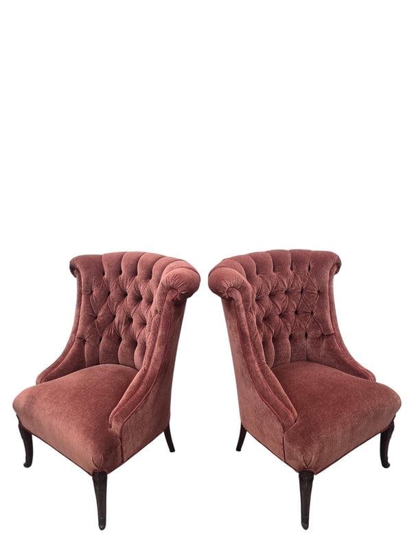 Vintage Queen Anne Style Tufted Wingback Chairs Newly Reupholstered in Mohair - Pair - 3
