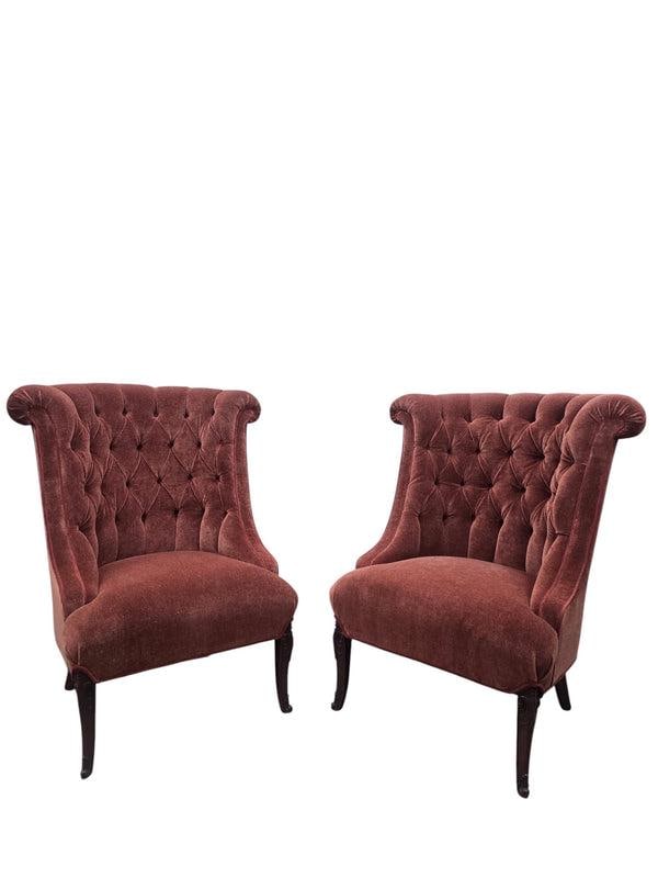 Vintage Queen Anne Style Tufted Wingback Chairs Newly Reupholstered in Mohair - Pair - 4